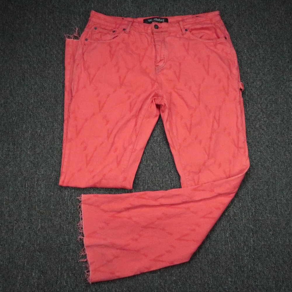 Valabasas Jeans Mens 38x36 Red Pink Raw Frayed Hem Carpenter Wide Leg